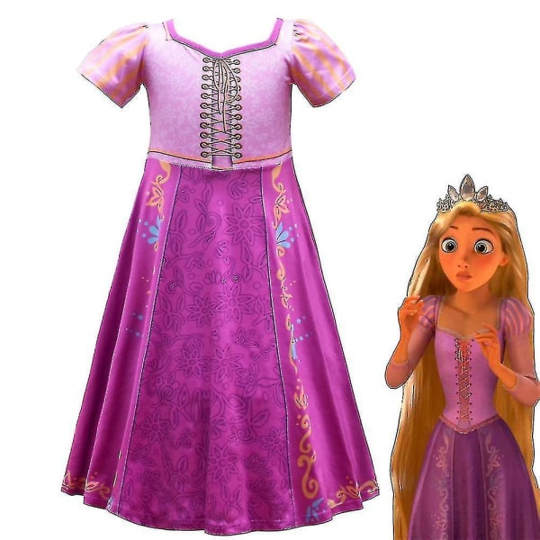 Rapunzel-kläder för flickor Fest Snygga kortärmade prinsessklänningar