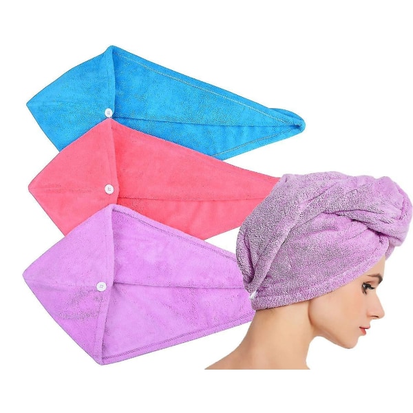 Hårhandduk Twist Mjuka duschhanddukar för kvinnor för hår Turbaninpackning Torkhuvudhanddukar (blå+lila+rosa