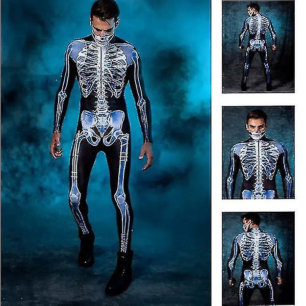 Kvinnors Halloween Skeleton 3d Print Kostym Bone Skull Skinny Body Jumpsuit Sexig Skull Bodysuit Men M Men XS