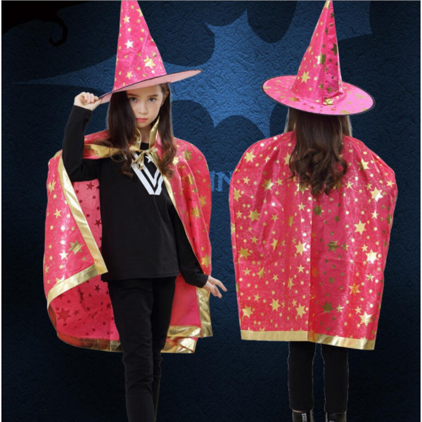 halloween cape och hatt stjärnor cape cosplay rose red pink