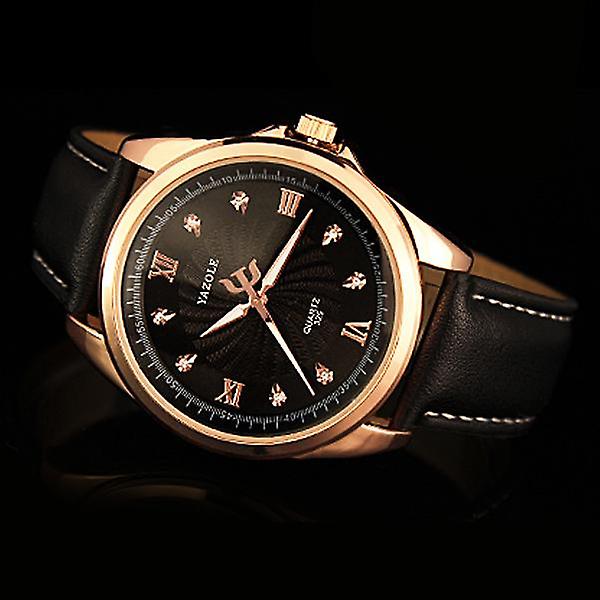 YAZOLE 325 Män Kristall Rose Guld Case Läder Band Lysande Display Quartz Watch