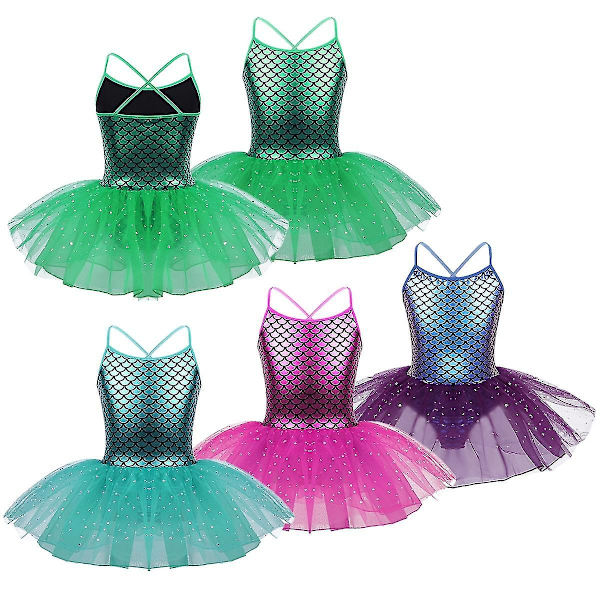 Flickor Princess Tutu Shiny Mermaid Balett Dans Jumpsuit med små
