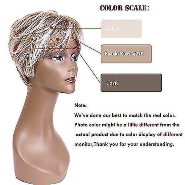 Korta blonda peruker i lager för vita svarta kvinnor Syntetiskt hår (blond blandat brunt)
