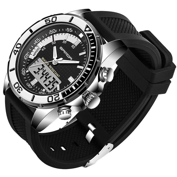 SANDA 3 Mode Män LED Dual Display Watch Silikonrem Simning Dykning Sport