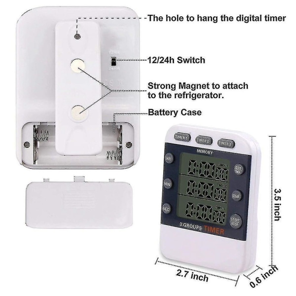 Digital timer 100 timmars trippel nedräkning/uppåt Klocktimer Timer Matlagningstimer