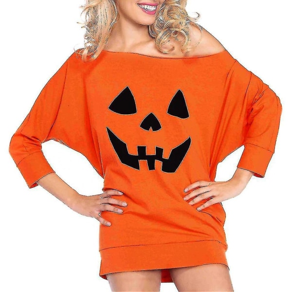 Kvinnor Halloween pumpa Print Lös Pullover Top Andas Sweatshirt för Party