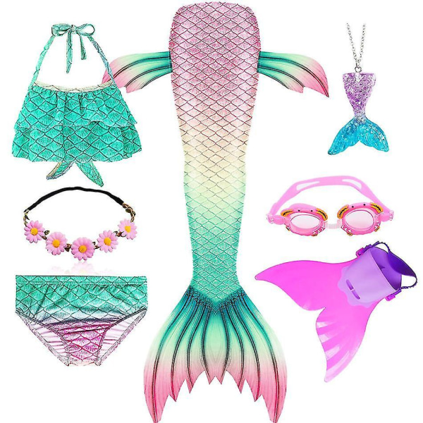 Baddräkt för flickor Mermaid Tails Beach Baddräkt Kostymer med Monofins Bikini Simning Cosplay Littl Package 17