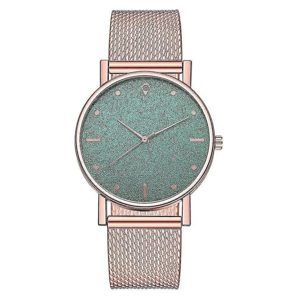 Watch Damklänning i rostfritt stålband Analog Quartz Armbandsur（Silicon-RoseGold-Bl）