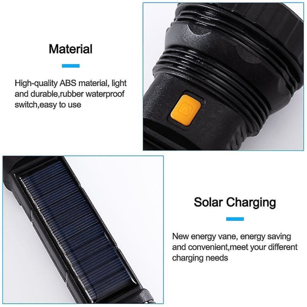 USB/solar laddningsficklampa Inbyggd batterifackla med Cob Side Lanterna Vattentät Hand Camping