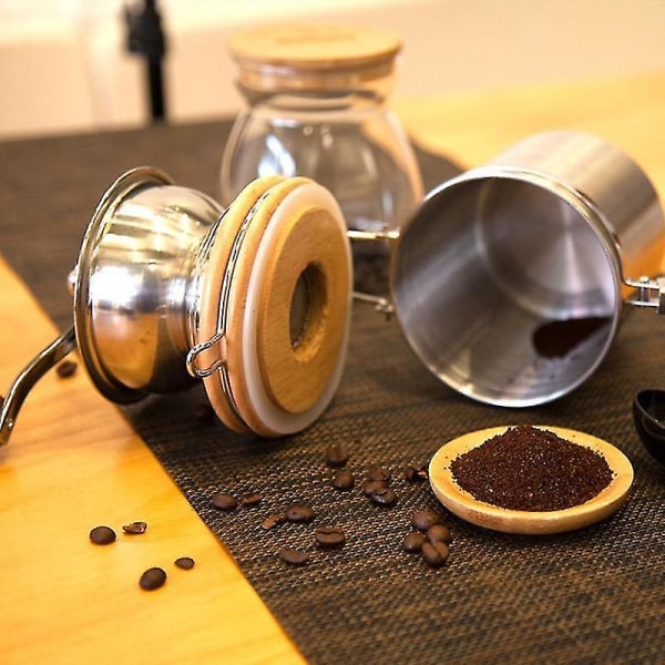 Behållare av rostfritt stål manuell kaffebönkvarn (silver)