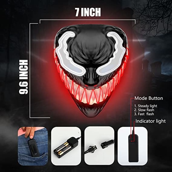 Halloween Mask Kostym Cosplay Led Mask EL Wire Light up