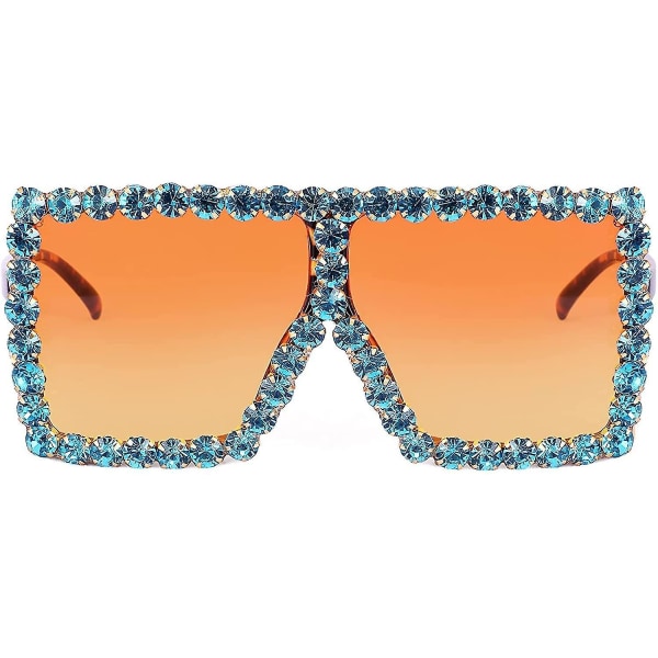 Överdimensionerade glittrande kristallsolglasögon Disco Diamond Flat Top Fashion Square Stora nyanser