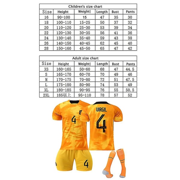 2223 holländska lag #4 Virgil Jersey fotboll T-shirt kostym 16 (90-100cm)