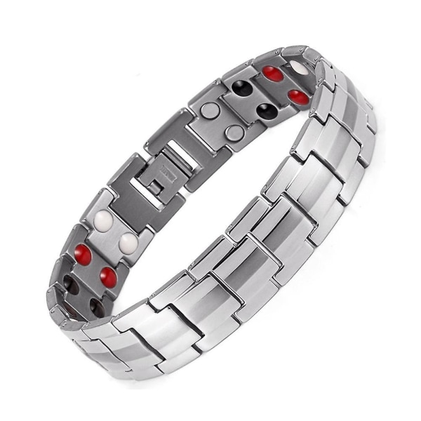 Punk Men Stainless Steel 4 i 1 Silver Stark Magnetic Therapy Armband