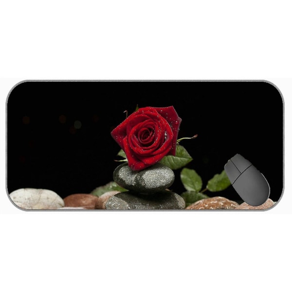 (750X300X3) Förlängd spelmusmatta Stor storlek, Rose Stone Flower musmatta med sydda kanter