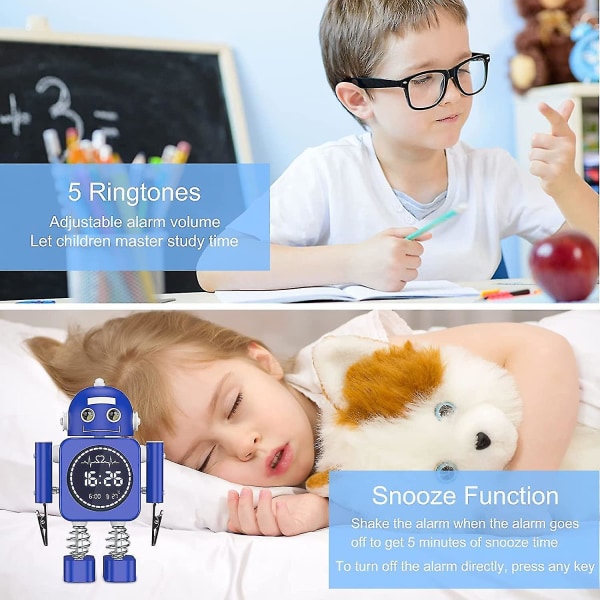 Barnväckarklocka, Robot Digital väckarklocka för pojkar och flickor (blå)