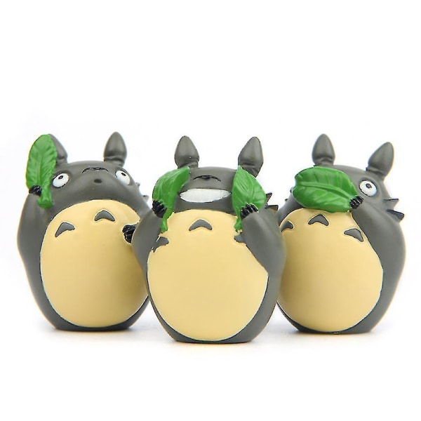 3st Mini Totoro Med Gröna Löv Figurleksak