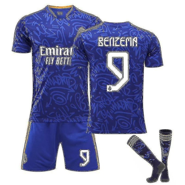 Real Madrid Borta Sapphire Blue nr 9 Benzema tröja nr 20 Vinicius Modric Fotbollströja Kostym barntröja 21 22 BENZEMA 9 Kids 28 150-160CM