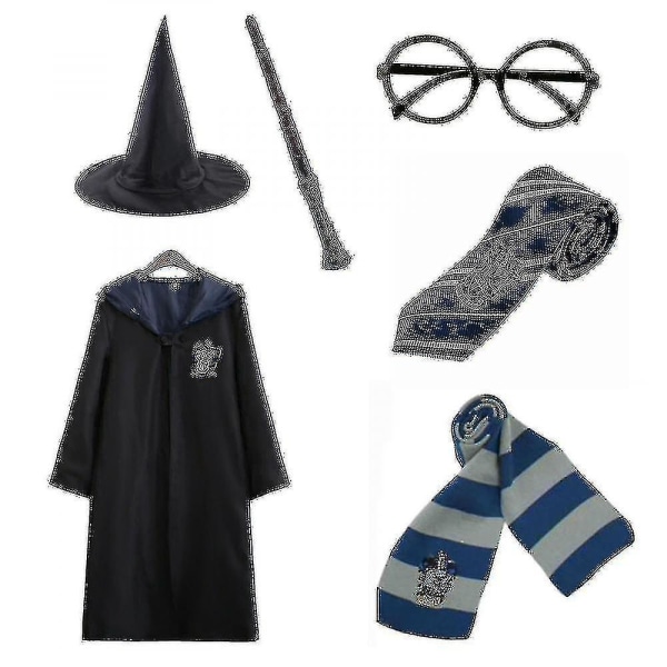 Harry Potter 6st Set Magic Wizard Fancy Dress Cape Cloak Kostym blue