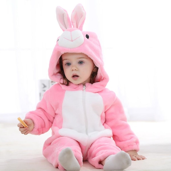 Baby Vinter Djur Kostym Flanell Hooded Jumpsuit Dragkedja Romper Cosplay Outfits Rabbit 70cm Rabbit 100cm