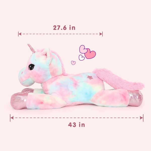 MorisMos Giant Unicorn Gosedjur 32`` Söt mjuk enhörning plyschleksak pink 43" rainbow-pink 32"