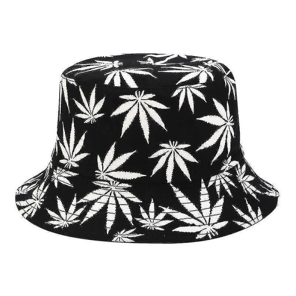 Panama Leaf Print Bucket Hat, Hip Hop Fisherman Cap & Women (svart med grönt)