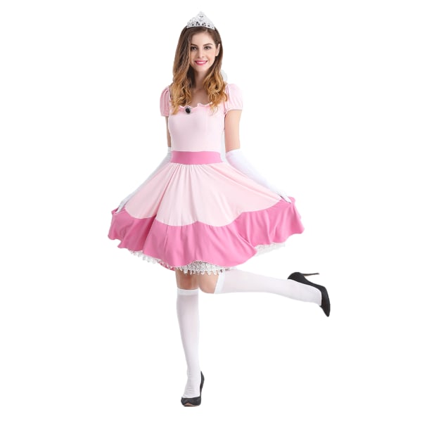 Princess Peach Kostym För Kvinnor Halloween Cosplay Klänning W L XL