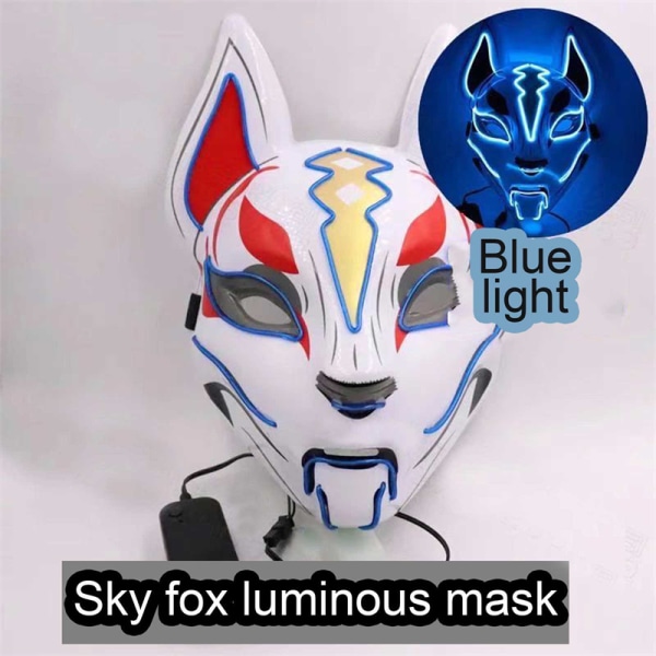 Anime Decor Fox Mask Neon Led Light Cosplay Mask Halloween Par Pink One Size Blue