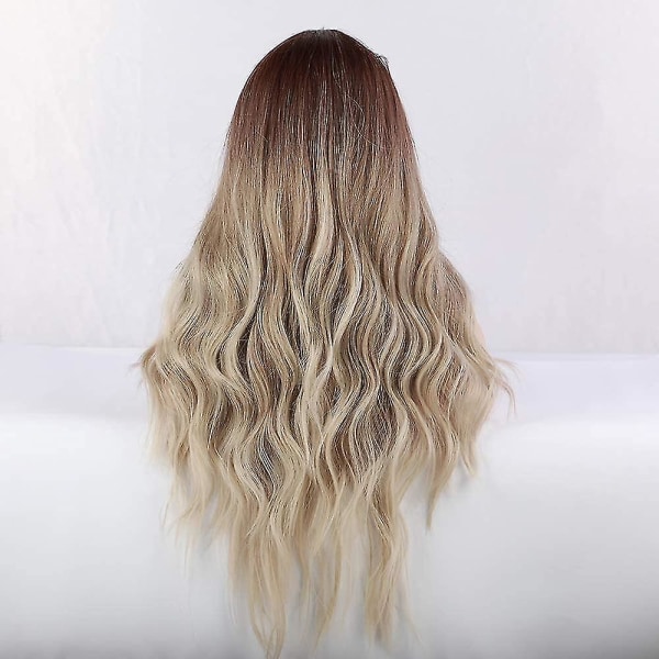 Ombre blonda peruker för kvinnor Lång vågig peruk Mittdel Naturligt hår vågiga peruker Syntetisk värmebeständig