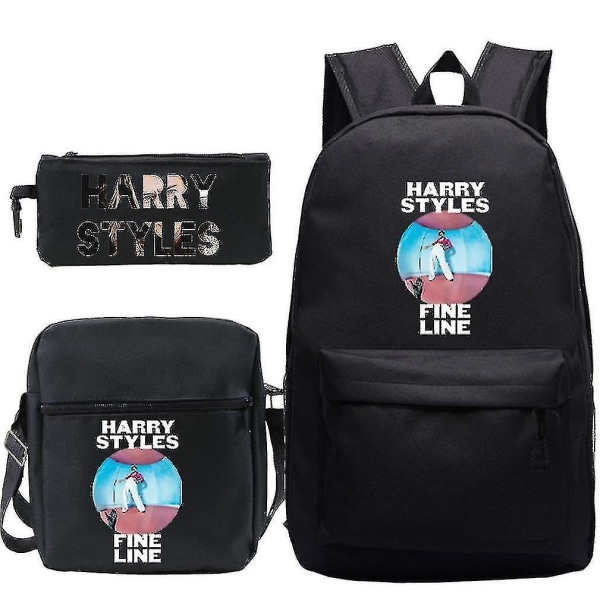 3st/ set Harry Styles Satchel Anime Casual Skolväska Ryggsäck med Pencil Bag Lunchväska