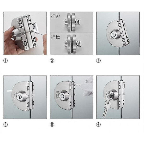 1 set dubbelt öppet glasdörrlås Rostfritt stål dubbelbult skjutdörrslås 10-12mm kontorsglas
