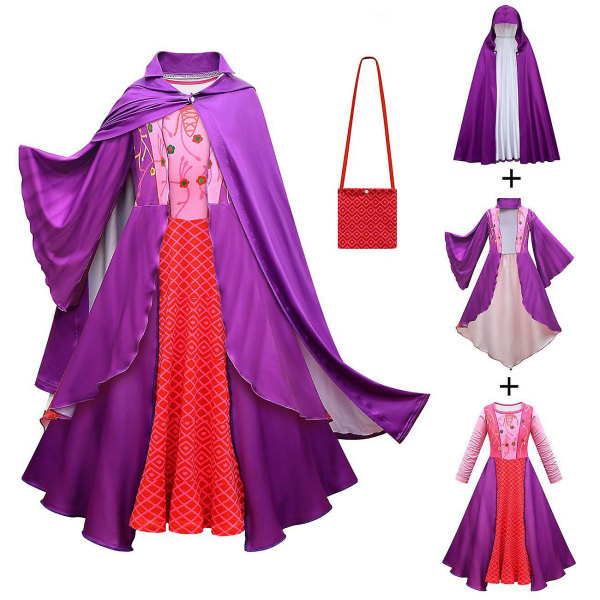 Winifred Sanderson Kostym för tjejer Häxa Halloween Cosplay Green 150cm Purple 110cm