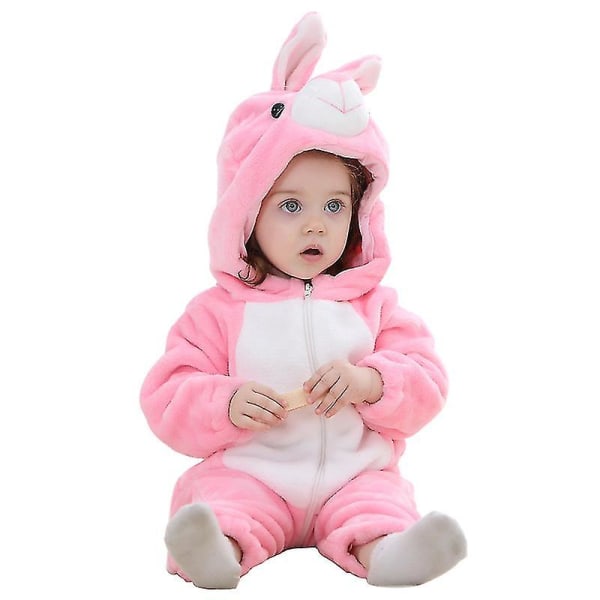 Baby Vinter Djur Kostym Flanell Hooded Jumpsuit Dragkedja Romper Cosplay Outfits Rabbit 70cm Rabbit 90cm