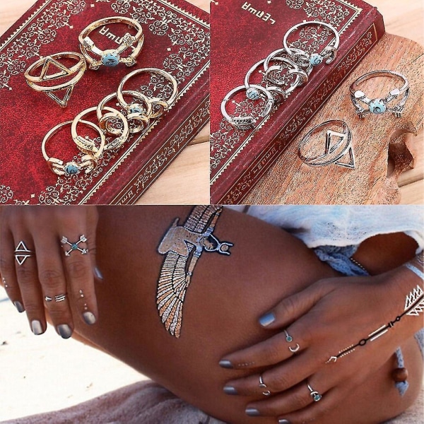 Boho Etnisk Gypsy Mexiko Moon Sun Turkos Smycken Ringar Retro Ringar Pack