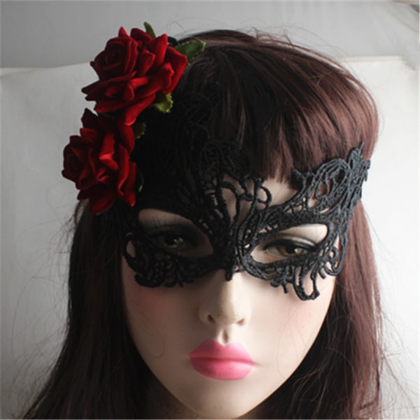 Kvinnor Rose Velvet Masquerade Mask Cosplay Party Supplies Festival --- Röd