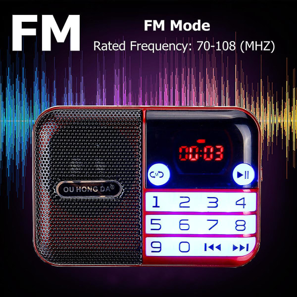 Bärbar FM-radio 70-108MHZ Digital skärm Power av Minne USB TF-korthögtalare MP3 Musikpalyer