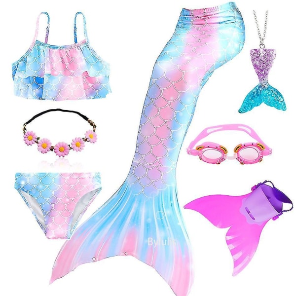 Baddräkt för flickor Mermaid Tails Beach Baddräkt Kostymer med Monofins Bikini Simning Cosplay Littl Package 115