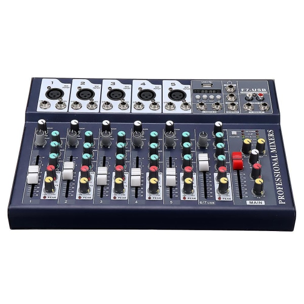 7-kanals DJ Audio Mixer bluetooth USB Reverb Effect Mixing Console Förstärkare för Tiktok Youtube Liv