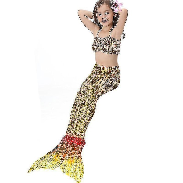 Barn Flickor Mermaid Tail Bikini Set Badkläder Baddräkt Simdräkt Orange