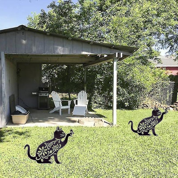 Lyxig-katt trädgårdsdekoration, metall svart katt dekoration, utomhus trädgård dekoration, trädgård Figu