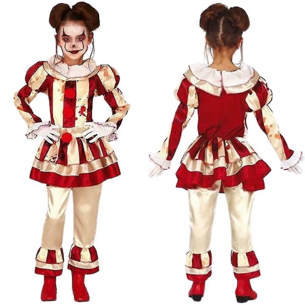 Barn Cosplay Girls Klänning Skräck Clown Krage Halloween Cardinal Party Kostymer M L