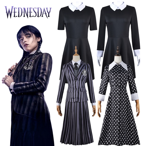 Anime Wednesday Adams Family Cosplay Klänning Kostym Outfits Woma DXXL DS