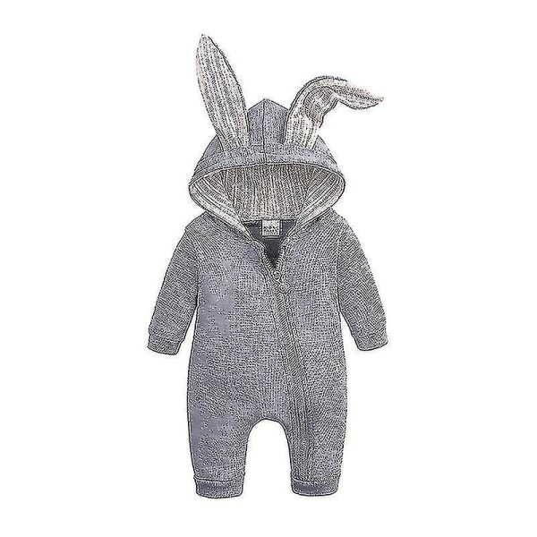 Cartoon Bunny Easter Hoodie Outfits Rompers Bomullsdragkedja Rompers Grey