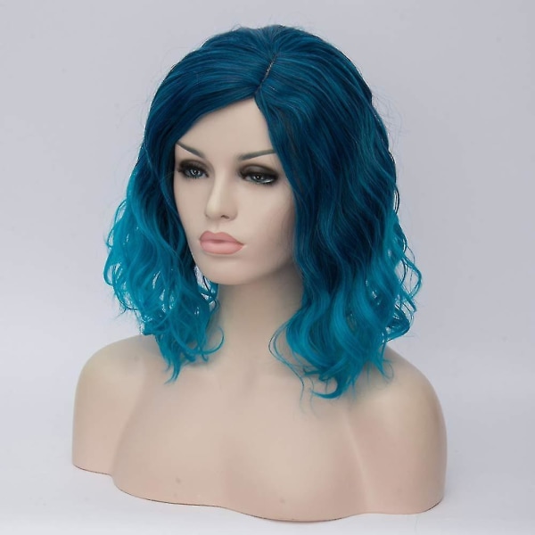 Kort Curly Bob Wavy Cruellas Peruker För Kvinnor Cosplay Kostym Halloween Svartvit Peruk För Dam