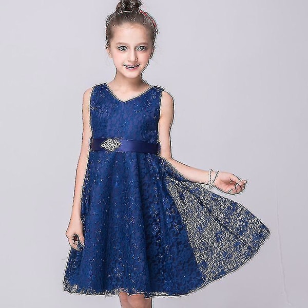 3-13 år Barn Flickor Fest Spetsklänning Ärmlösa klänningar dark blue