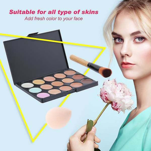 15 Color Contour Face Makeup Concealer Palette Sponge Puff Powder Brush Set