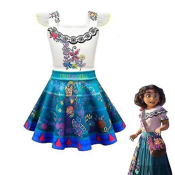 Flickor Encanto Kostym Barnklänning Peruker Rekvisita Karnevalsfest Finklänning Mirabel Dress