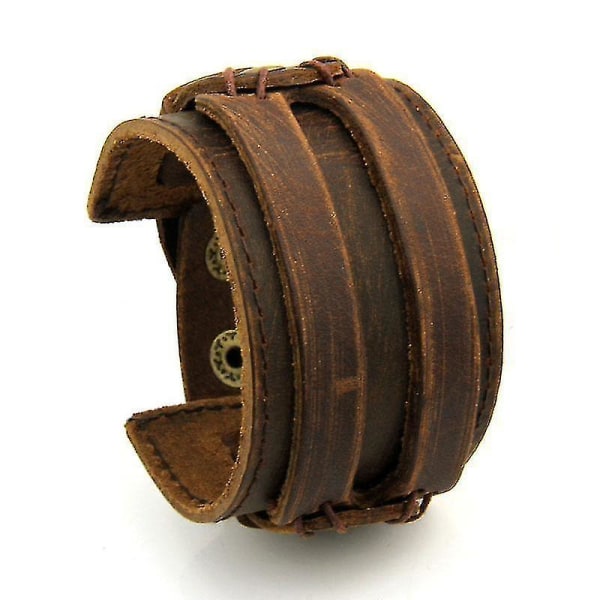Unisex lädermanschett dubbelt brett armband (SVART)