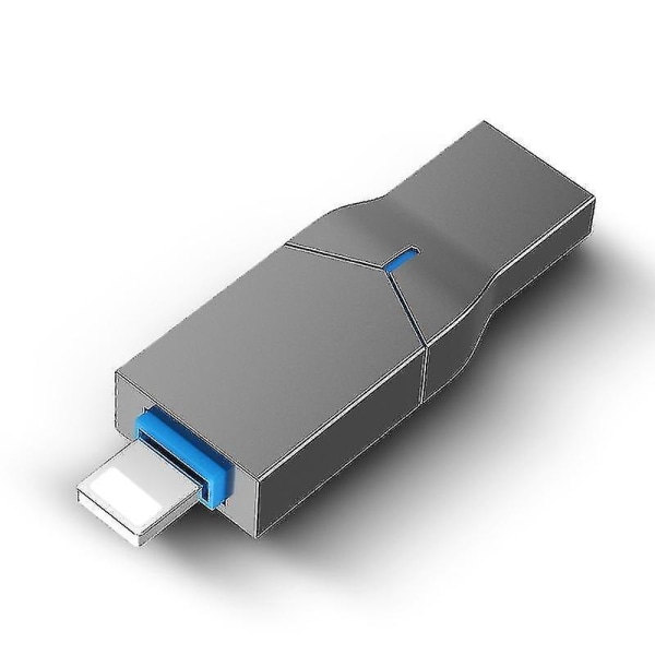S49 2 in 1 128 GB USB 3.0 + 8-stifts metall Push-pull blå inre skal Flash Disk (grå)
