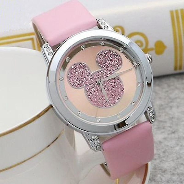 Musse Pigg Steel Quartz Watch Tecknad Crystal Diamond Dam Student Kvinnor（Rosa 2）